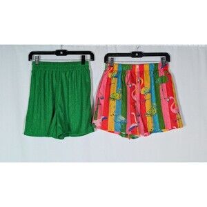 Shein Shorts 6 Women's Green Flamingo Print Pull On Stretch Waist Lot of 2